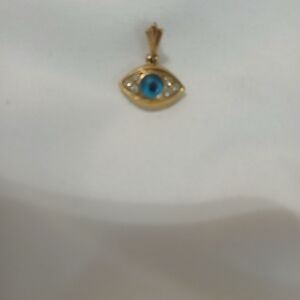 Gold Tone And Blue Eye Pendant, "Nazar" - Deflect Evil Spirits